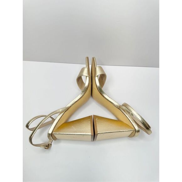 BP Sandals Womens Size 5 Gold Parker Ankle Strap Chunky Triangular Heels - Picture 5 of 10
